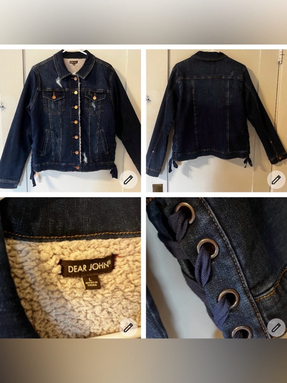 Dear John Indigo distressed darkDenim Jacket with Sherpa Lining large - Picture 3 of 14